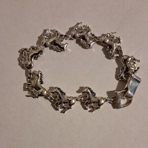 Silver Bracelet Running Horses 8" Bracelet With Magnetic Clasp